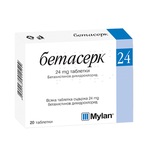 Betaserc tablets 24 mg x 20 — product packaging